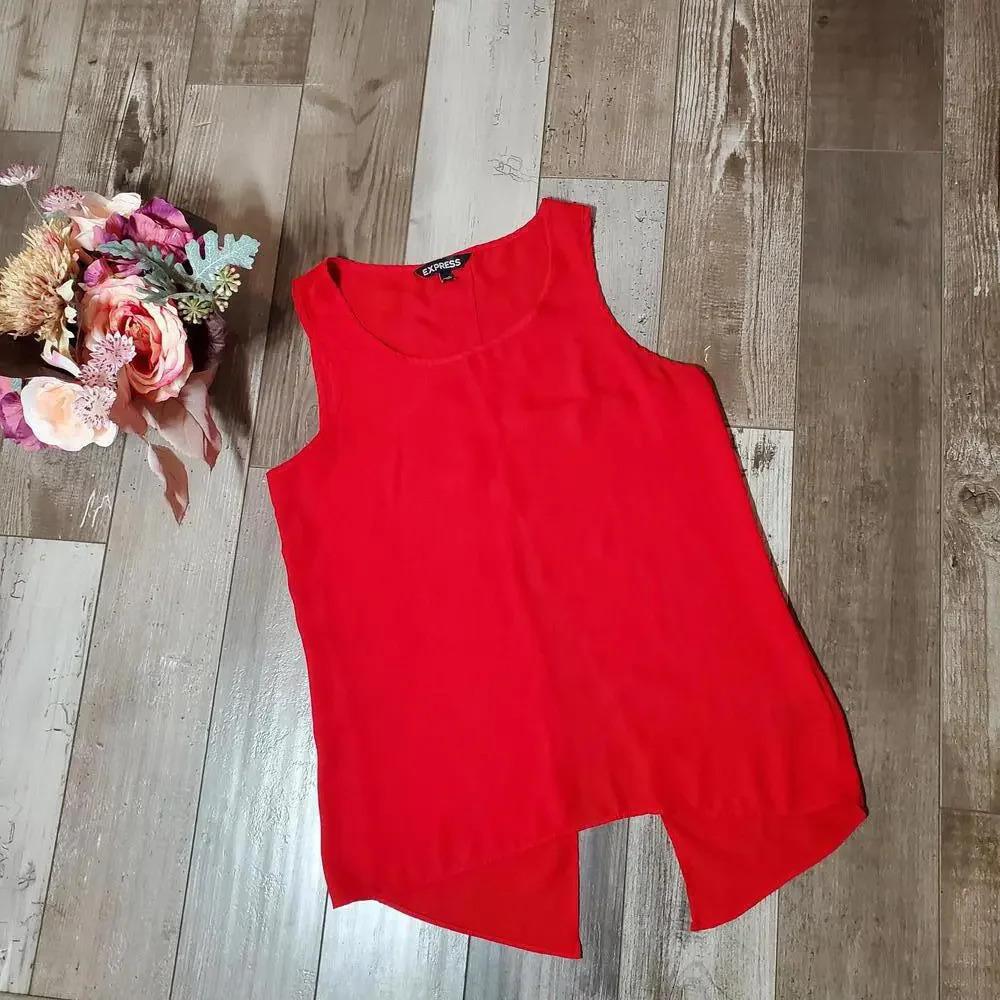 Express Sleeveless Sheer Split Back Blouse Red Women's Size XS